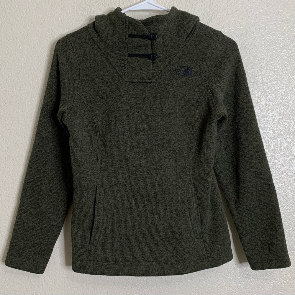 The North Face Girls Size 10-12 Green Heather Fleece Hooded Sweatshirt